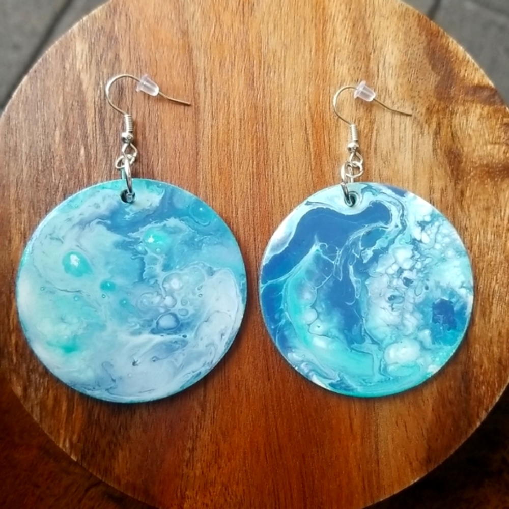 Handmade wood acrylic poured earrings - Picture 1 of 5